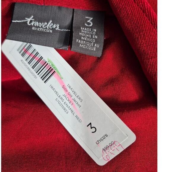 NWT Chico's Travelers Acetate Side Slit Jacket Enamel Red Sz 3 Cruise Vacation - Picture 6 of 7